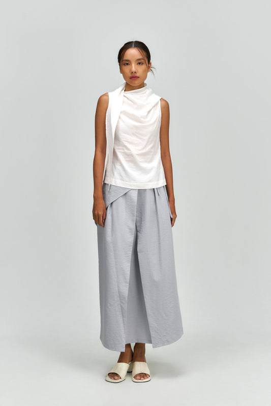 Waist Bandeu Pleated Skirt – Plus Long (Light Blue)