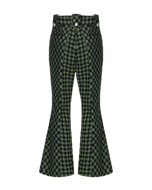 Chequerboard Kojima Denim Trousers (Moss Green & Coal Black Checks)