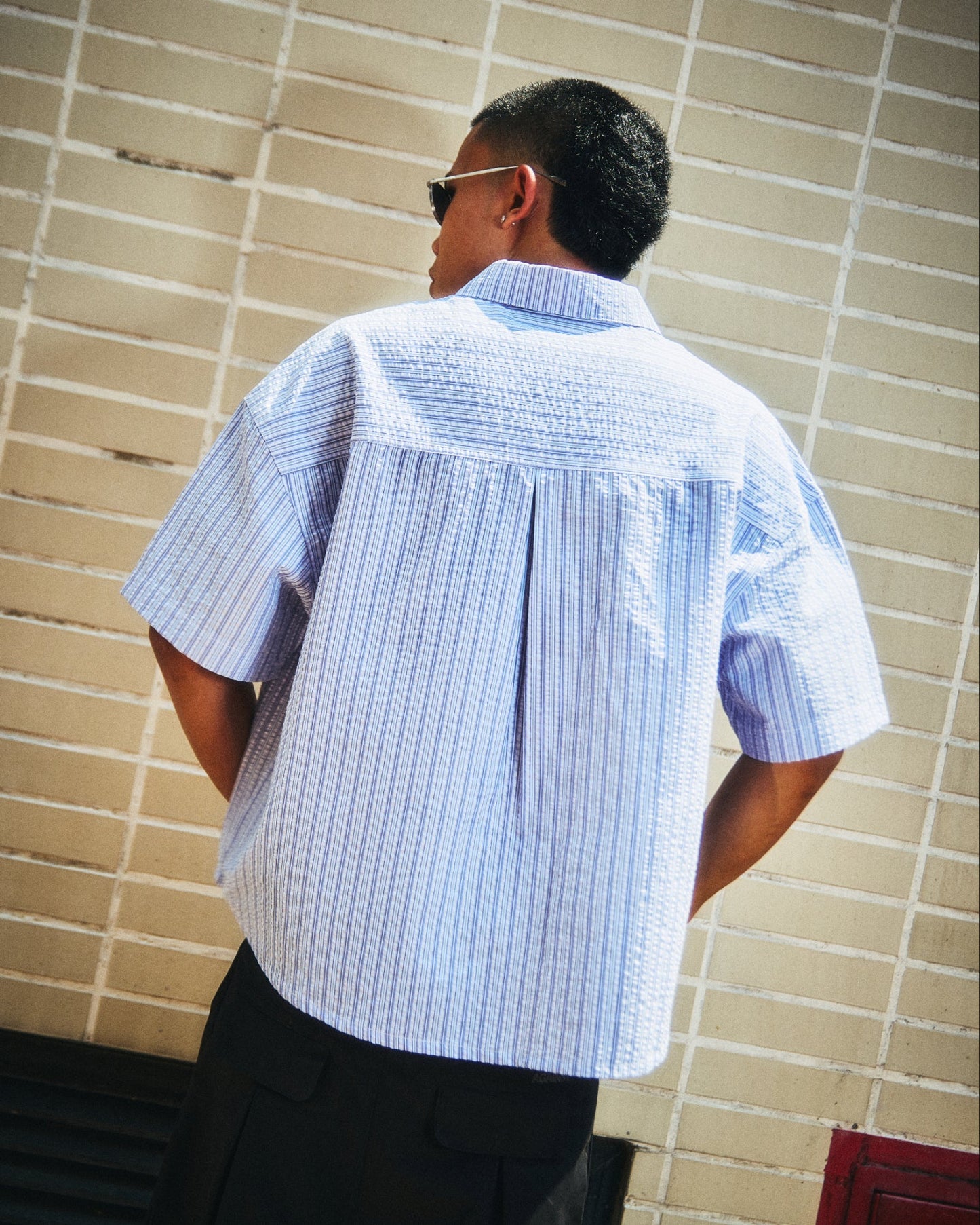 SEERSUCKER STRIPE CHAPO SHIRT BLUE - BEV C multi label store