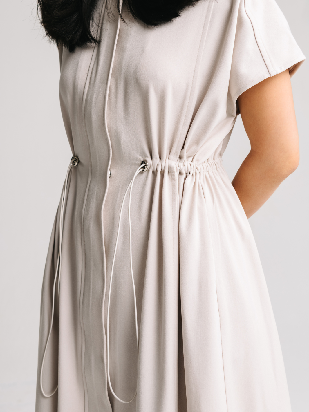 Drawstring Midi Dress (Beige Denim)