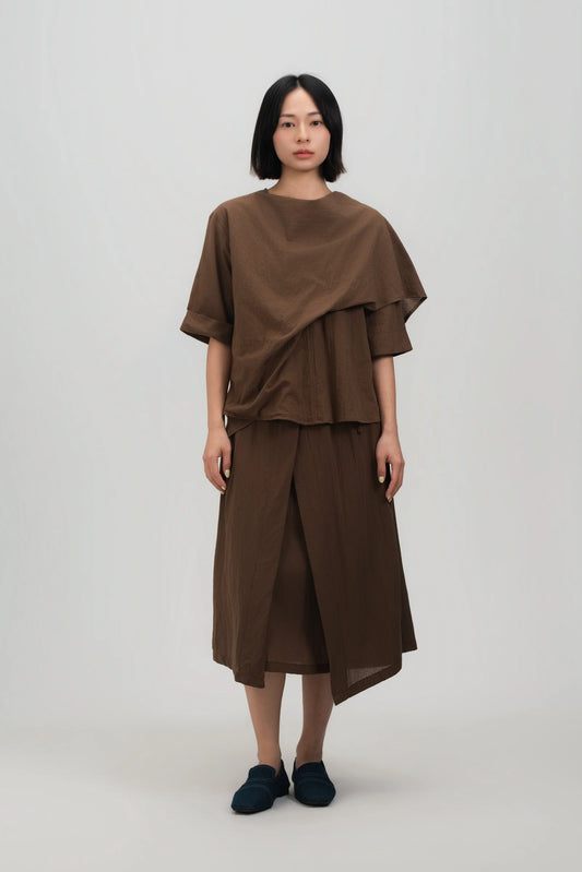Neck-Scarf Half Sleeve Blouse (Brown Grid) - BEV C multi label store