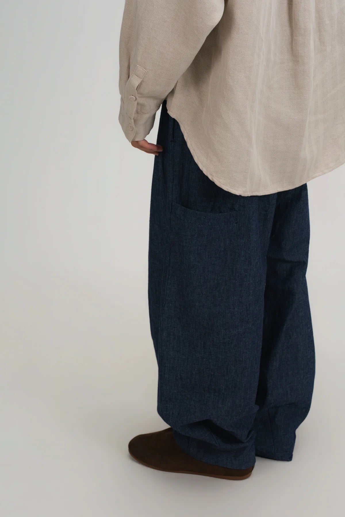 Gender Neutral Cocoon Trousers (Linen Denim / Blue)