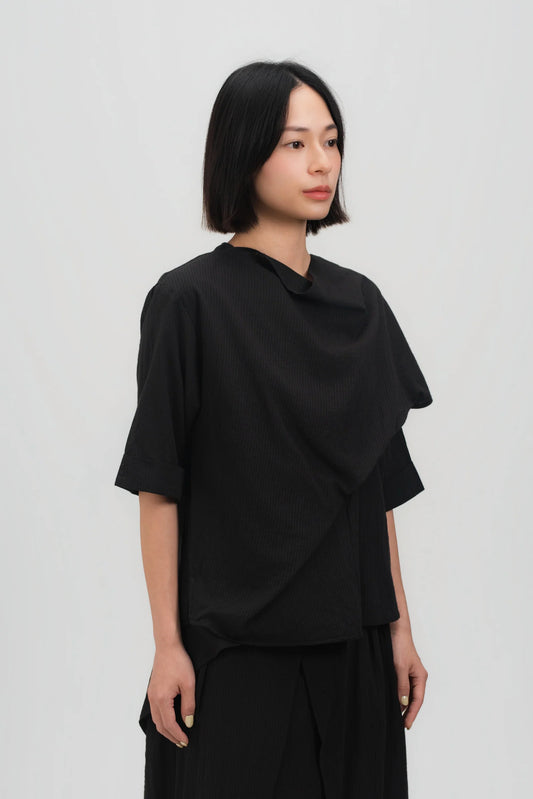 Neck-Scarf Half Sleeve Blouse (Black Grid) - BEV C multi label store