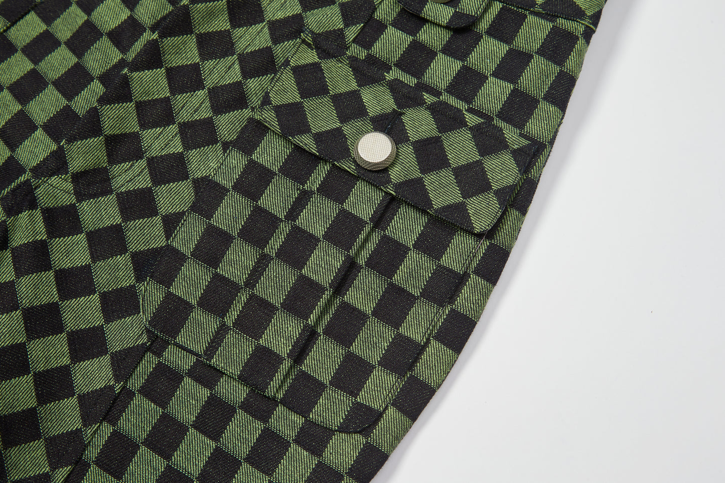 Chequerboard Kojima Denim Trousers (Moss Green & Coal Black Checks)