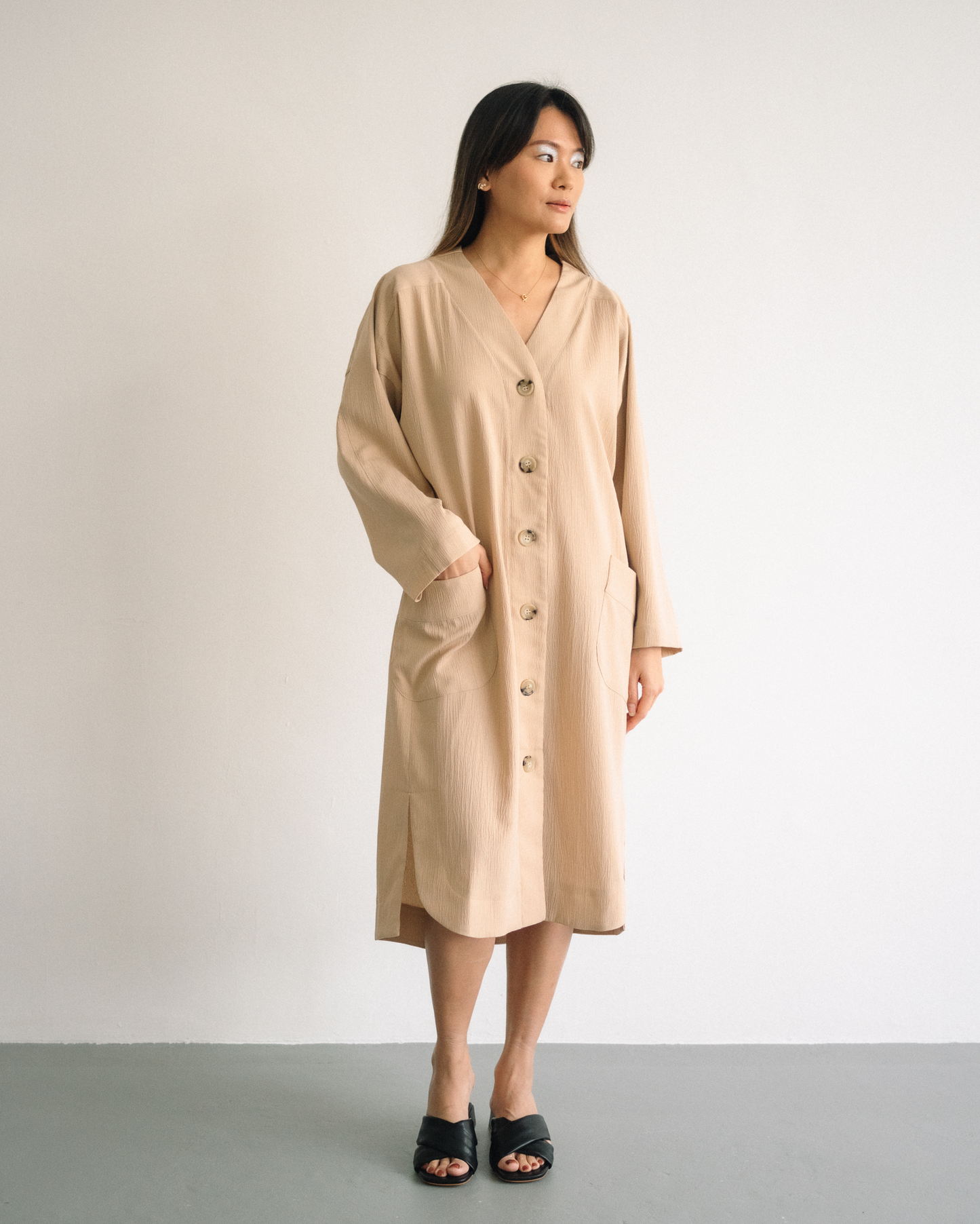 Long Sleeve Midi Dress (Khaki)