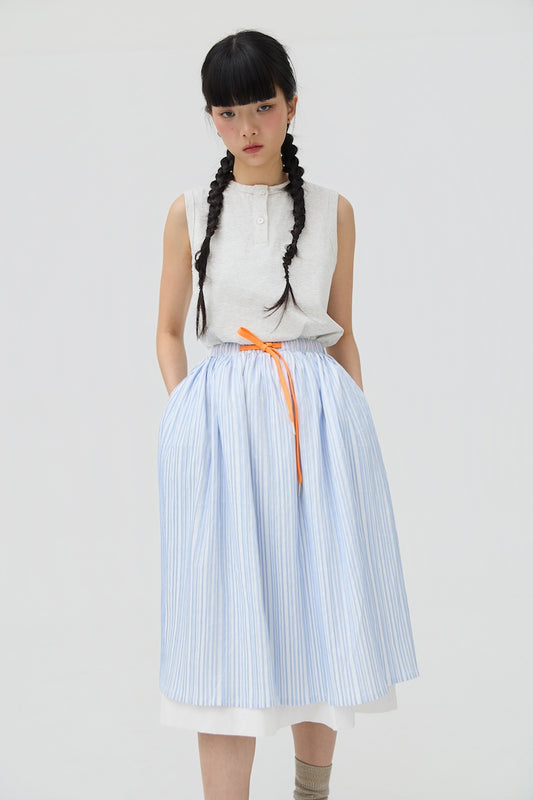 FUTAE SKIRT - BLUE SEERSUCKER