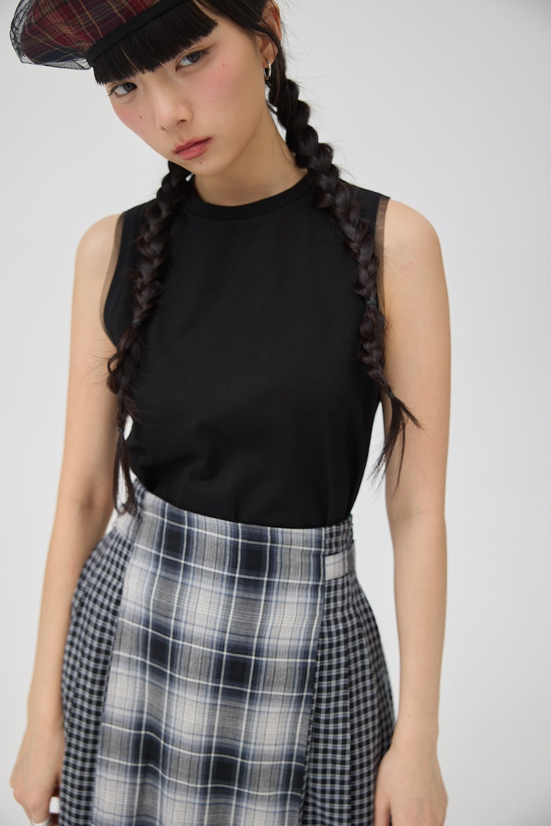 GINRIN SKIRT - BLACK TARTAN DOUBLE GAUZE