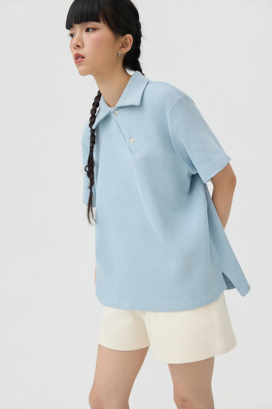 JINWA KNIT POLO IN POWDER BLUE