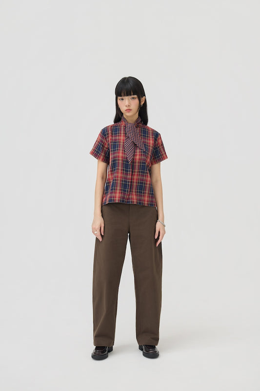 NIMAI 2-WAY SCARF TOP - RED TARTAN DOUBLE GAUZE