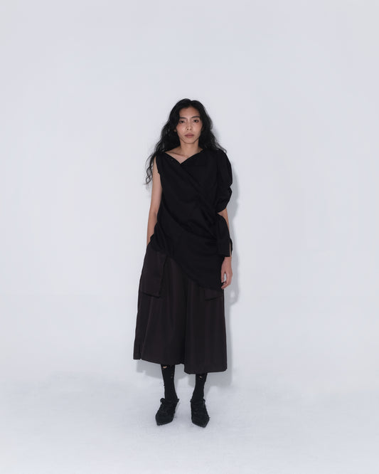 Asymmetrical Fly Pocket Pants In Dark Brown