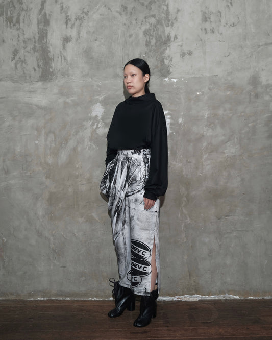 Draped Sarong Skirt in White Chaos