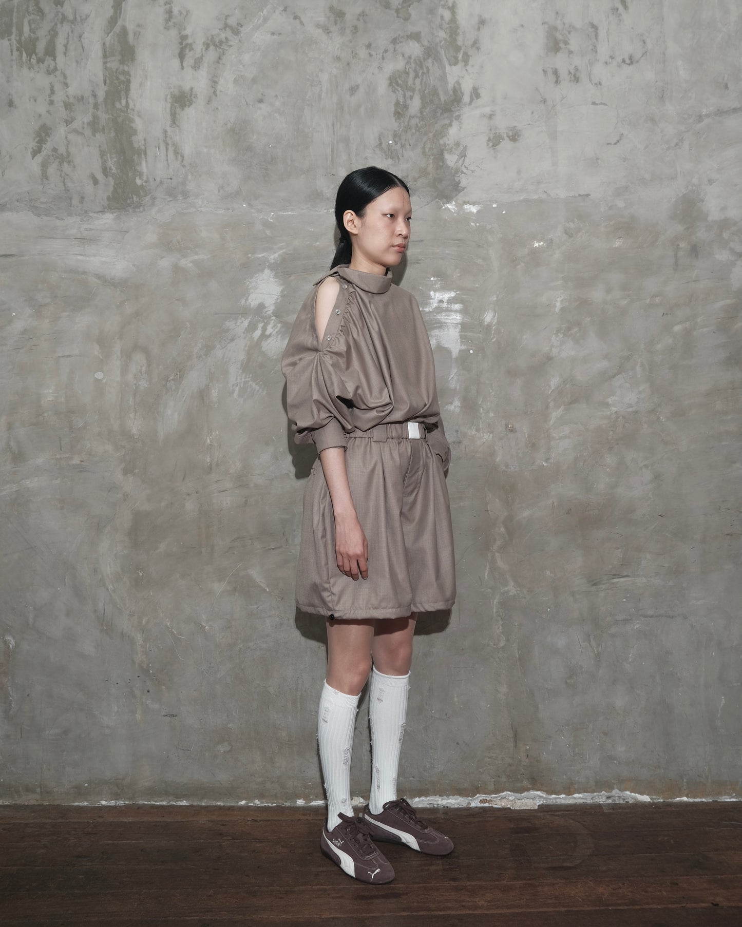 Slanted Collar Shirt in Brown