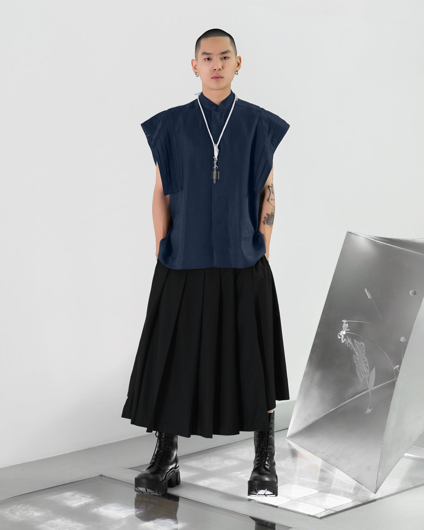 A-JANE YANNA Oversized Pleated Sleeve Shirt