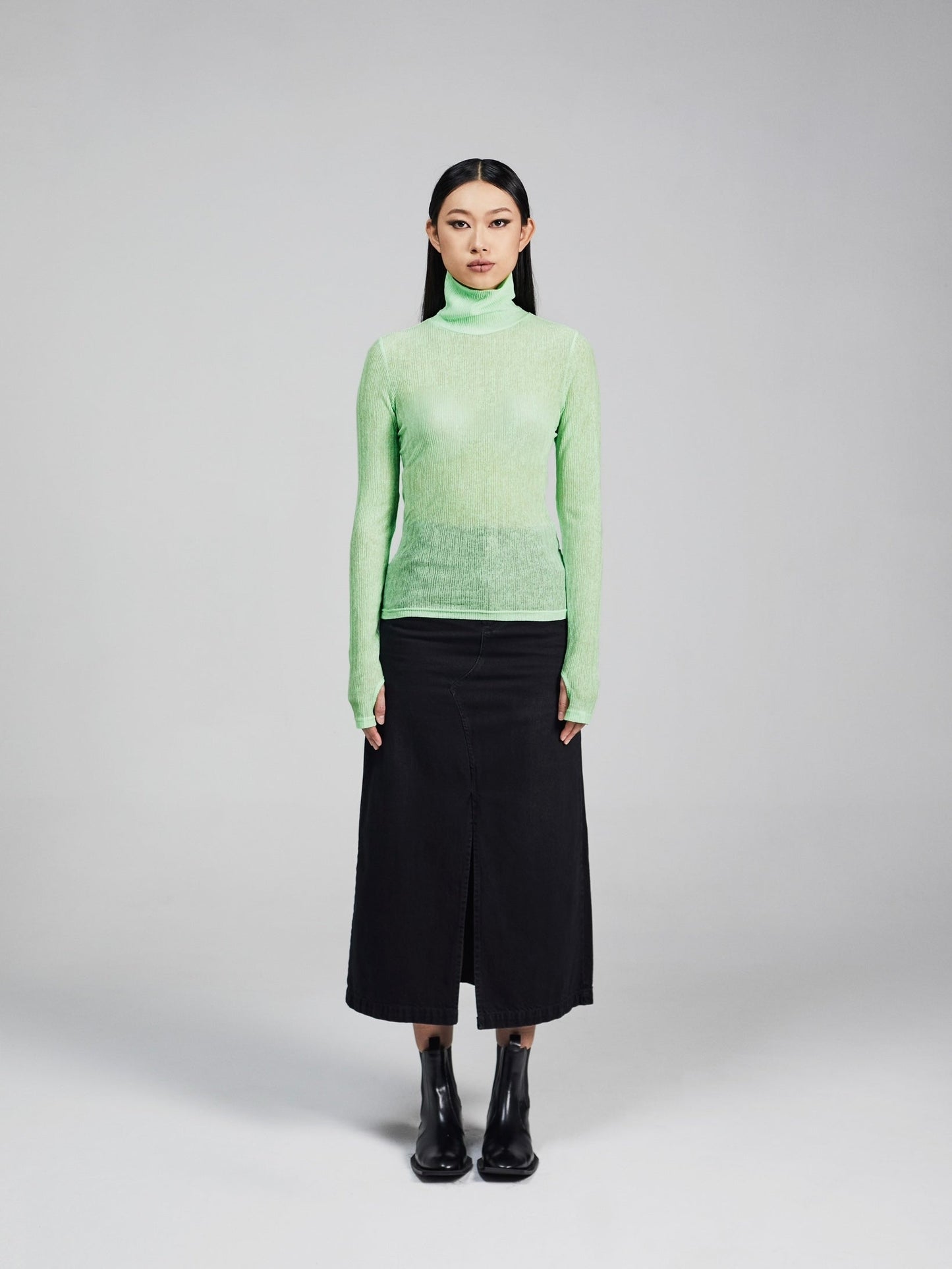 NOIZ N2TP4 TURTLENECK LONG SLEEVE SHEER TOP
