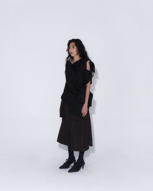 Asymmetrical Fly Pocket Pants In Dark Brown