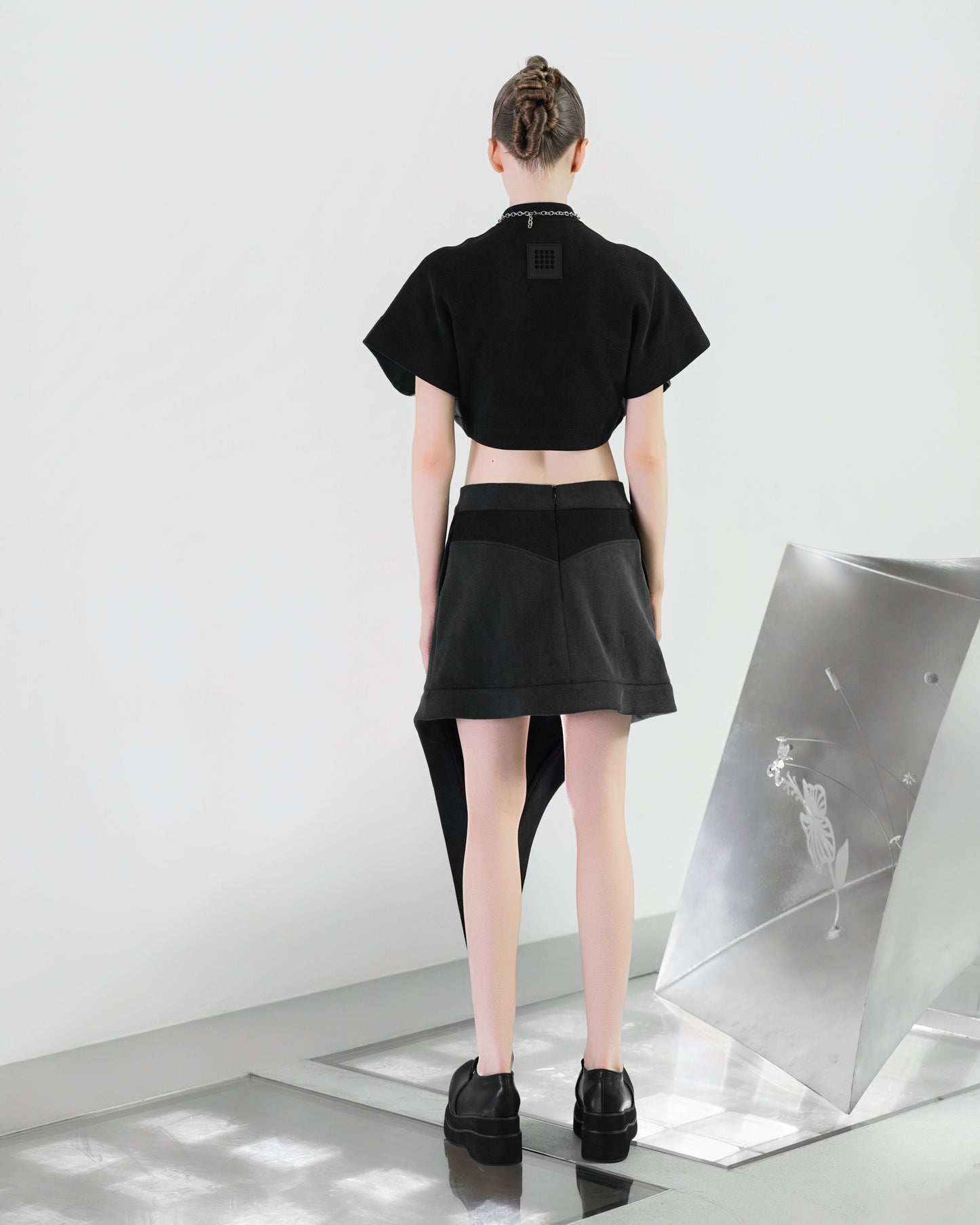 NOIZ N8TP2 Batwing-Sleeve Ruched Cropped Top