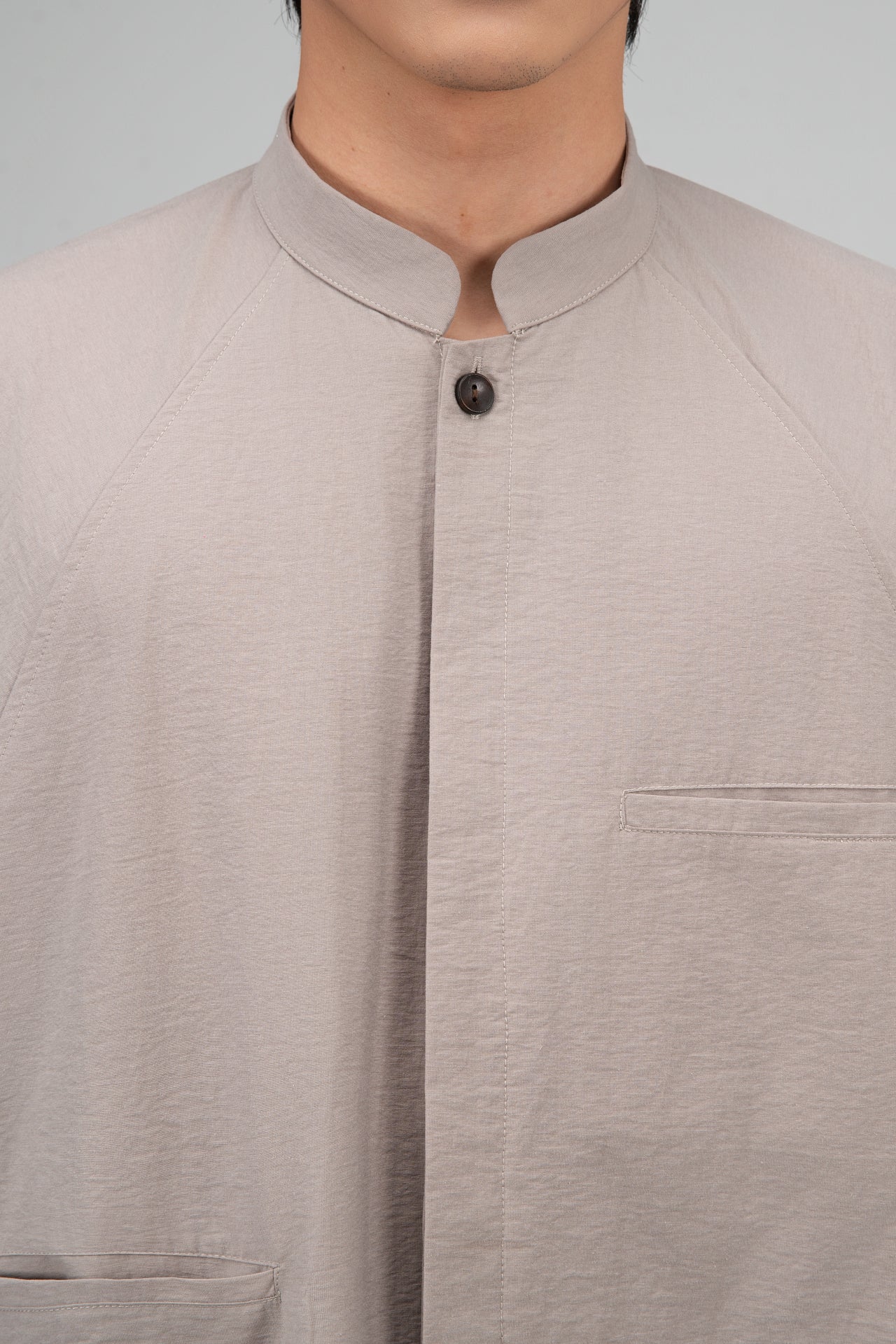 Gender Neutral Mandarin Collar Outer Blouse (Oat Grey) - BEV C multi label store