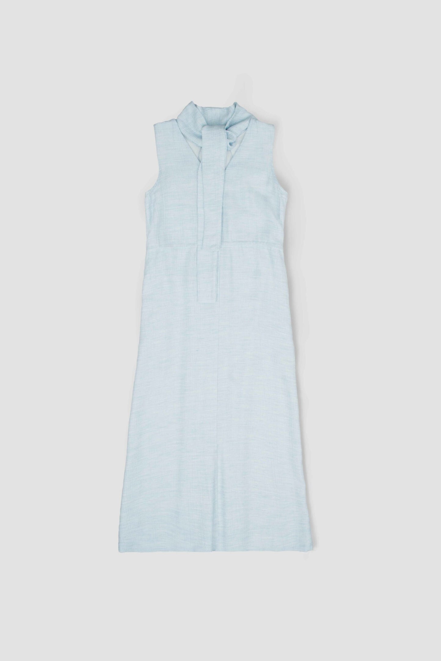 Pleated High Neck Scarf Dress (Blue)