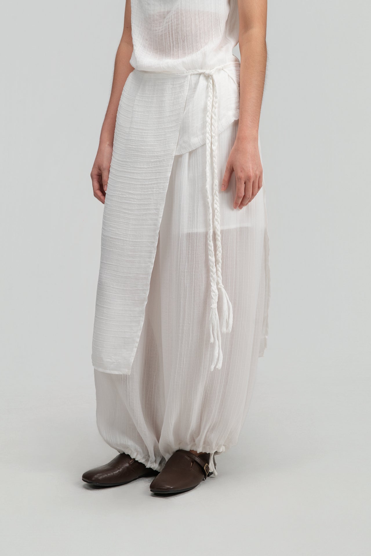 Soft Braided Tie Overlay Pareo (White) - BEV C multi label store