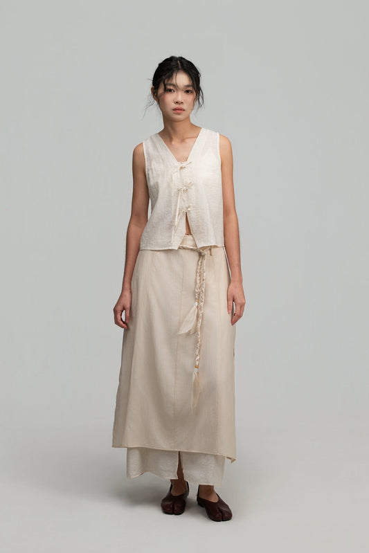 Dual-Layer Skirt w/ Braided Belt (Beige) - BEV C multi label store
