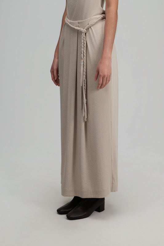 Snow Knit Pleated Cocoon Skirt w/ Braided Belt (Oat) - BEV C multi label store