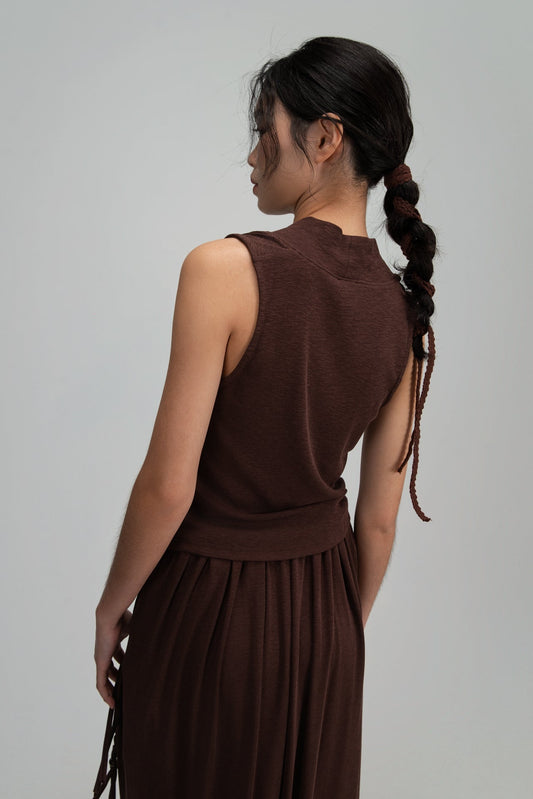 Snow Knit High Drape Neck Tank Top (Brown) - BEV C multi label store