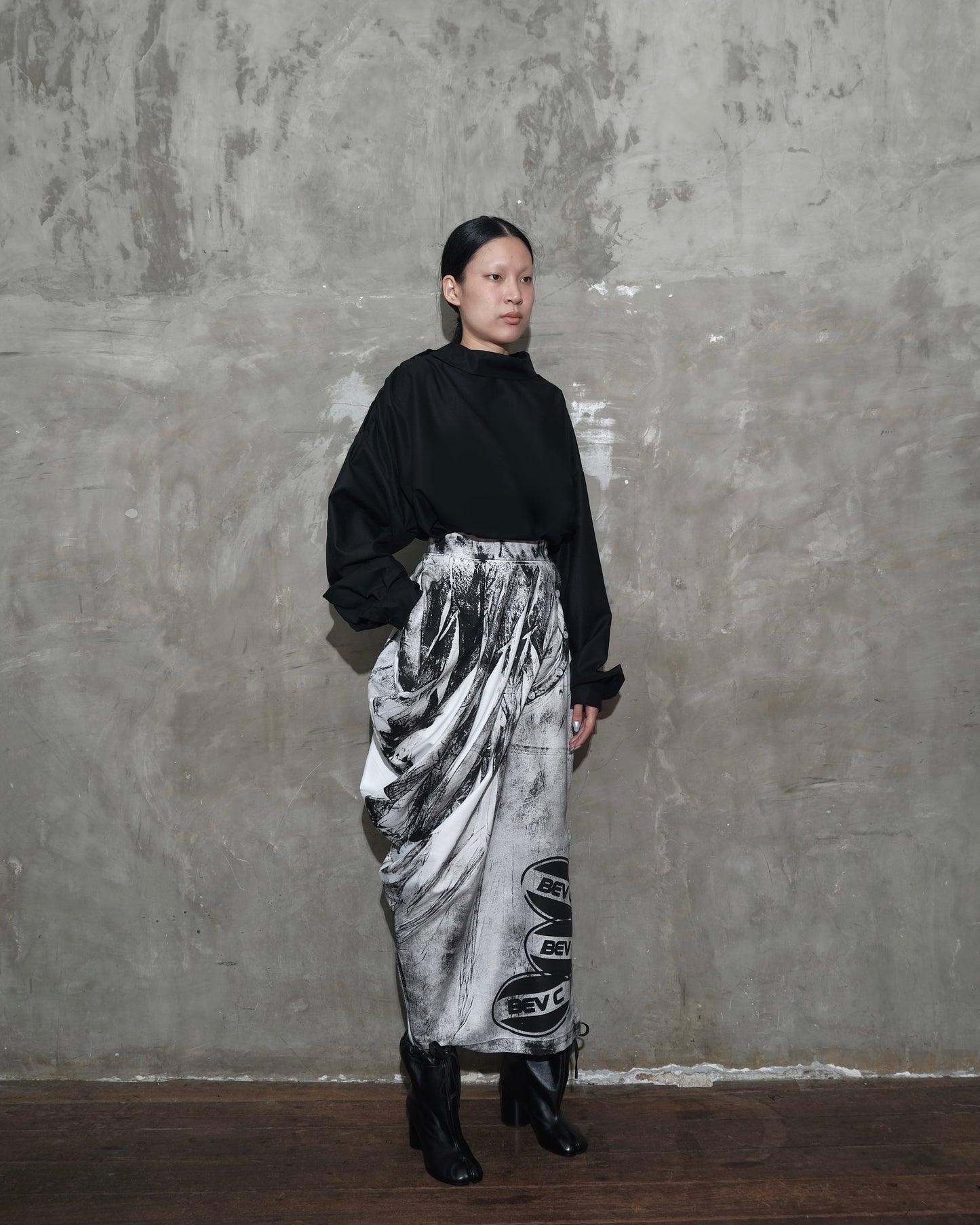 Draped Sarong Skirt in White Chaos