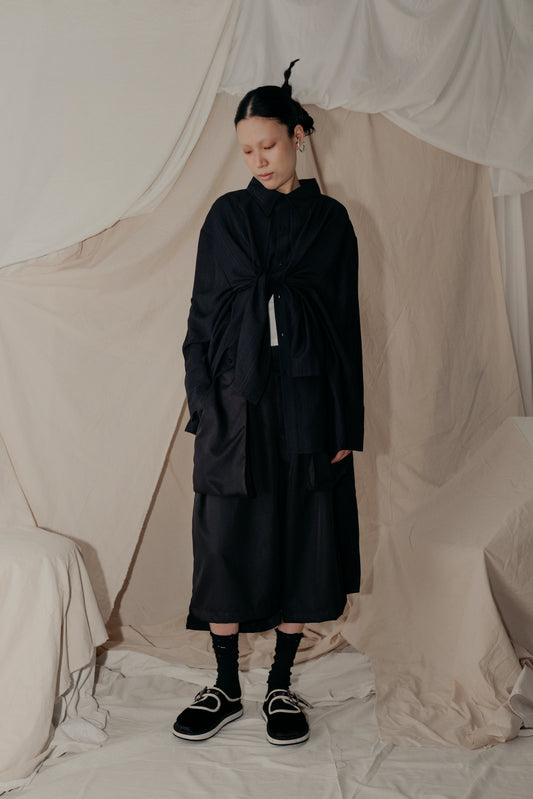 Asymmetrical Fly Pocket Pants In Black