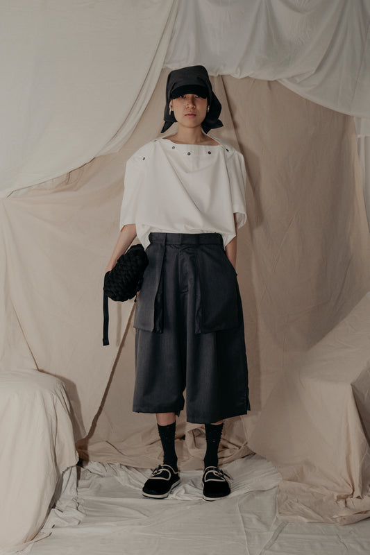 Asymmetrical Fly Pocket Pants in Grey