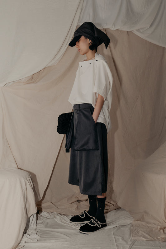Asymmetrical Fly Pocket Pants in Grey