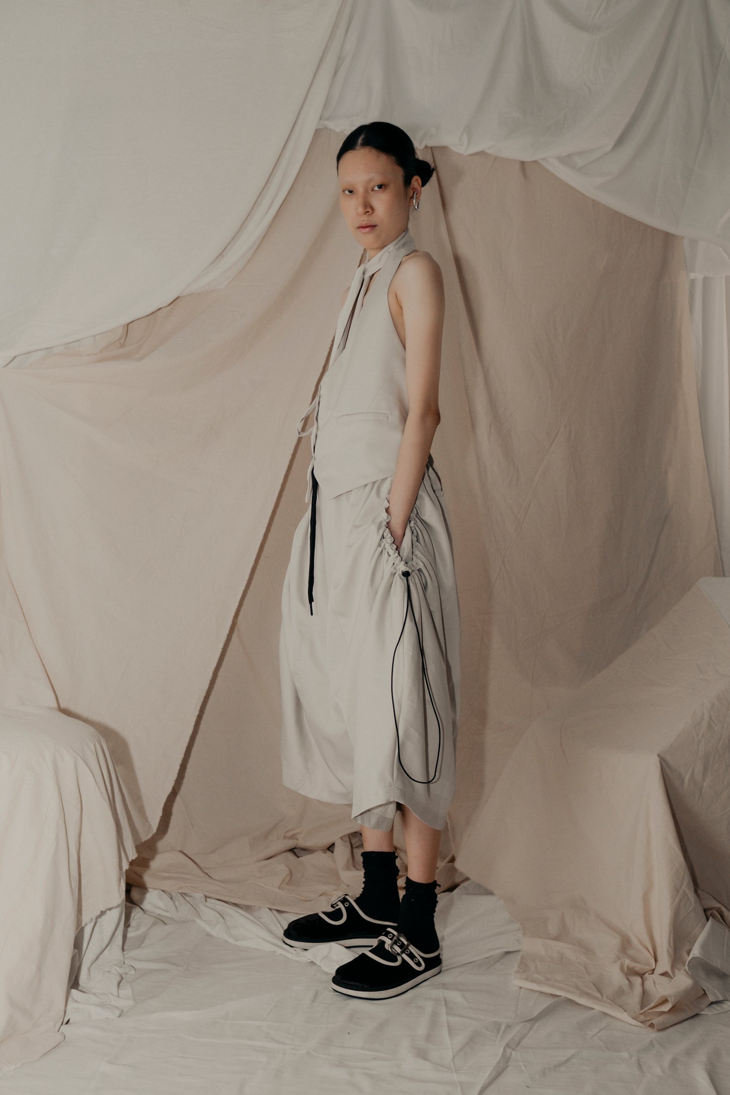 Sexy Open Back Vest in Cream