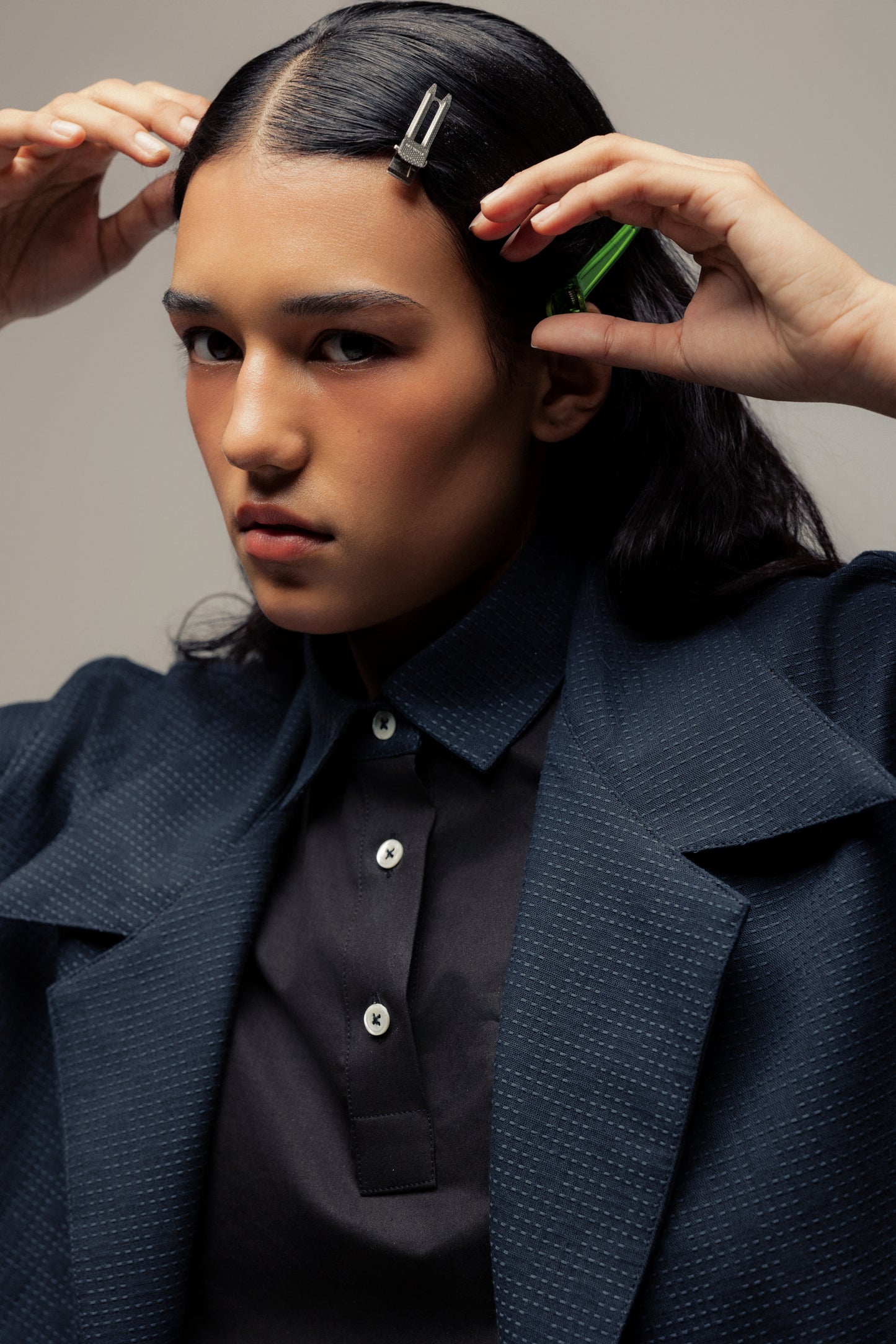 KIMONO TRENCH JACKET IN BLACK GRID SASHIKO