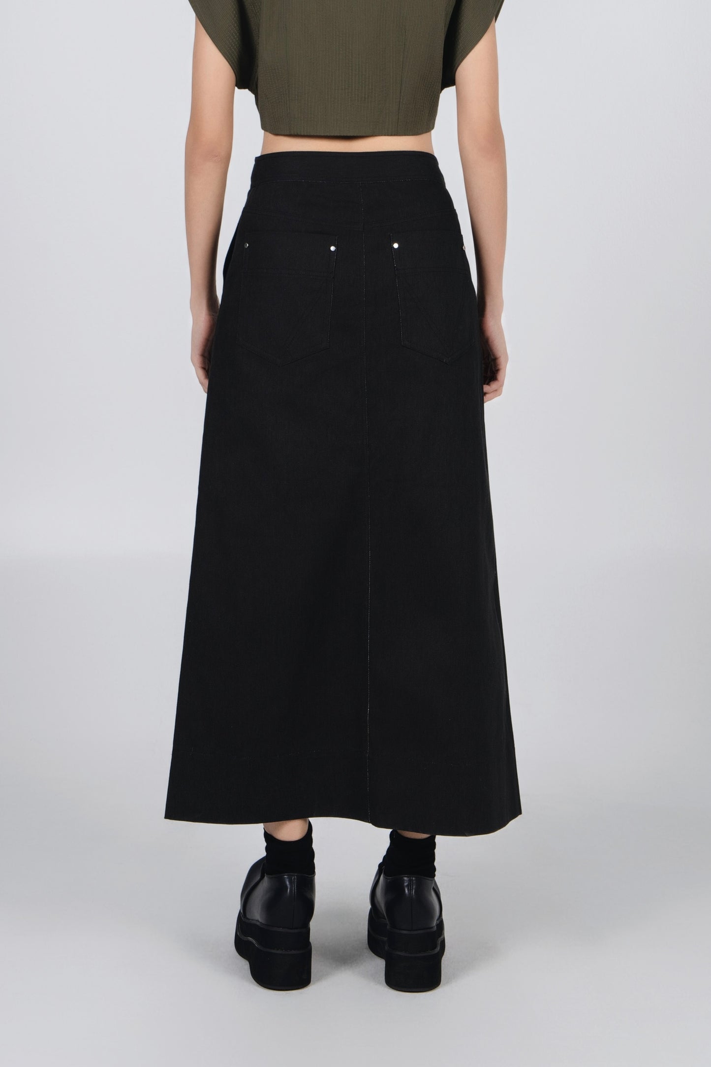 NOIZ N6SK2 A-LINE LOW-WAISTED DENIM SKIRT BLACK