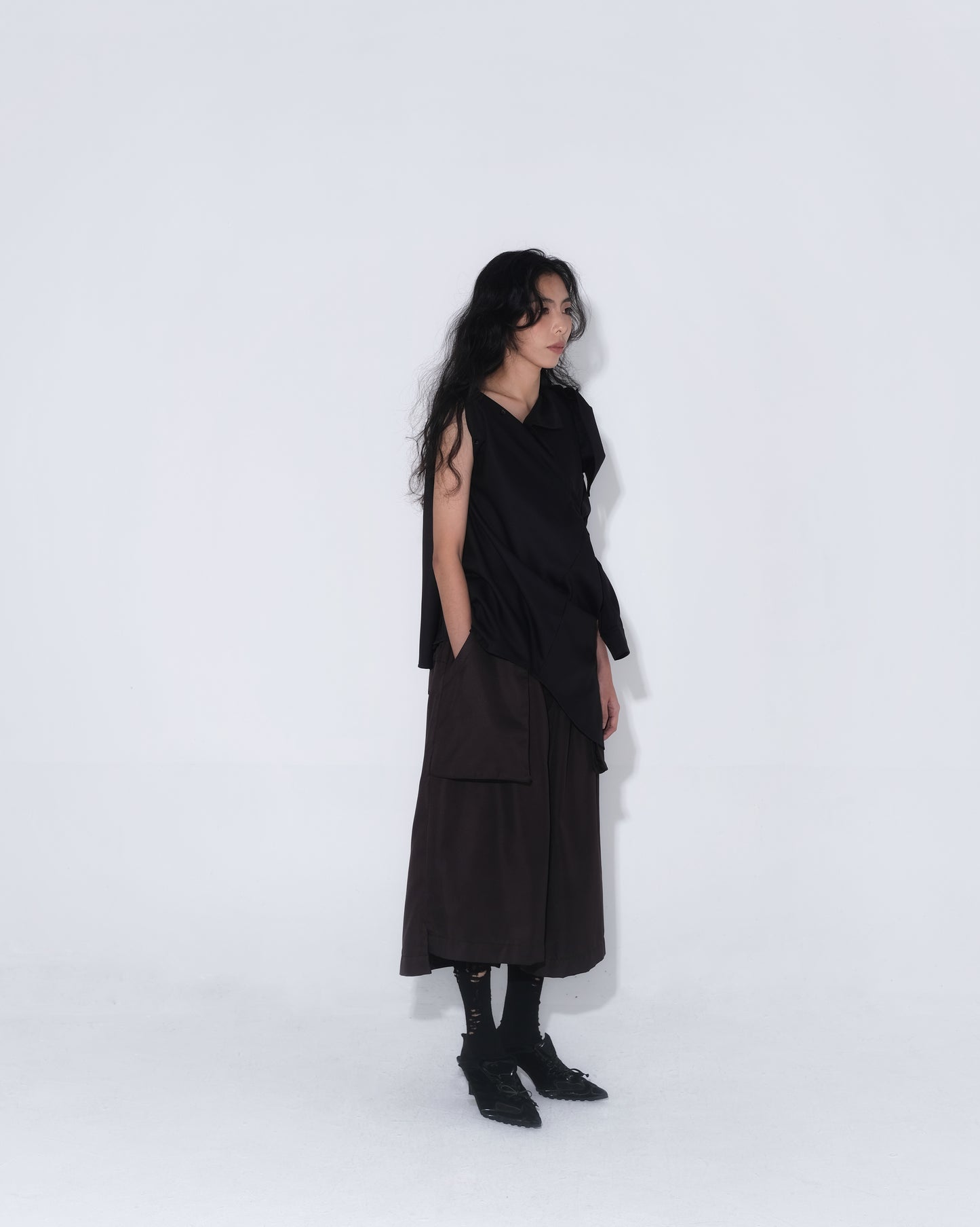 Asymmetrical Fly Pocket Pants In Dark Brown