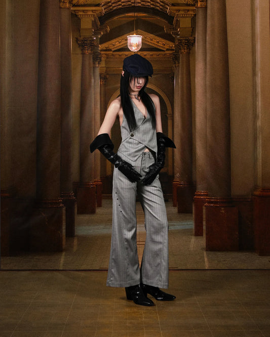 N E O VOL.2_CH.2 PINSTRIPE TROUSERS - LIGHT GREY