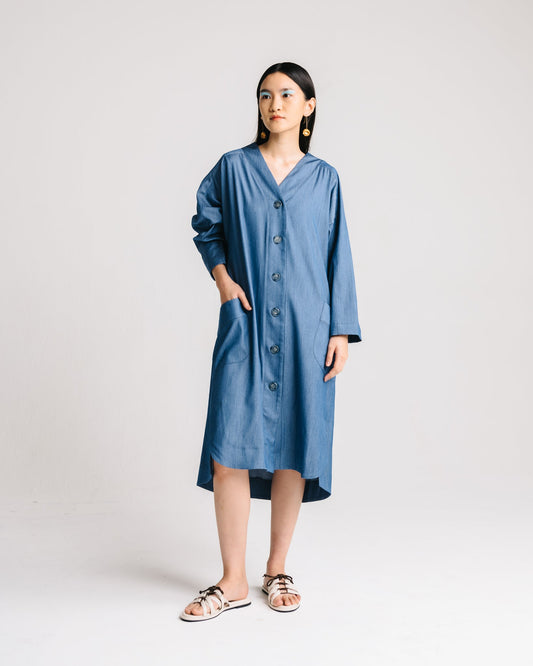 Long Sleeve Midi Dress (Blue Denim)