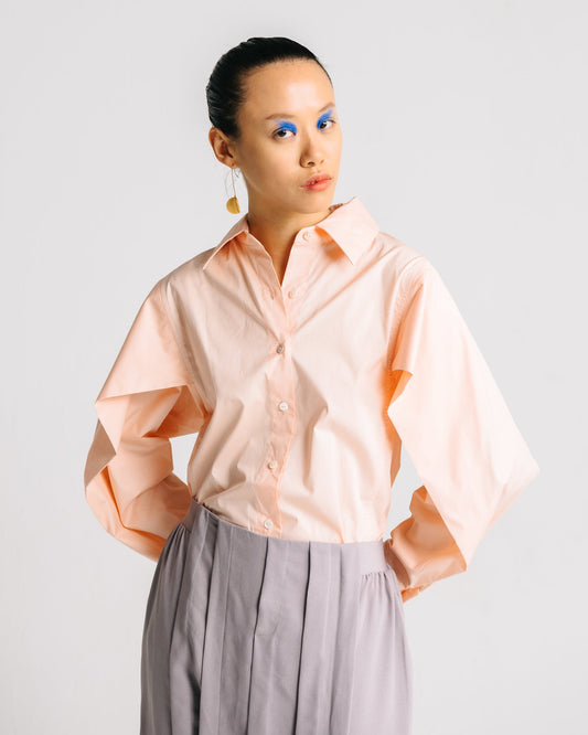 Caped-panel Poplin Shirt (Light Salmon)