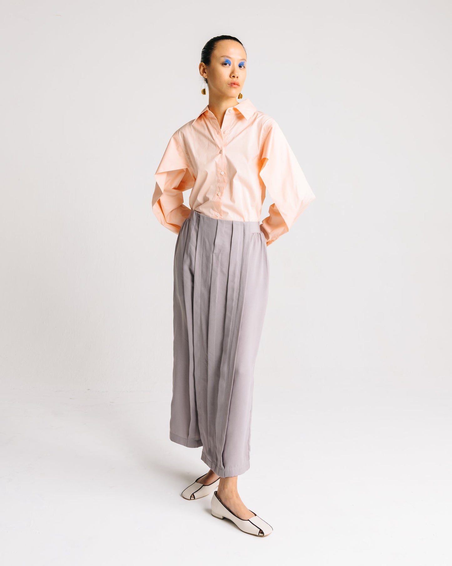 Caped-panel Poplin Shirt (Light Salmon)