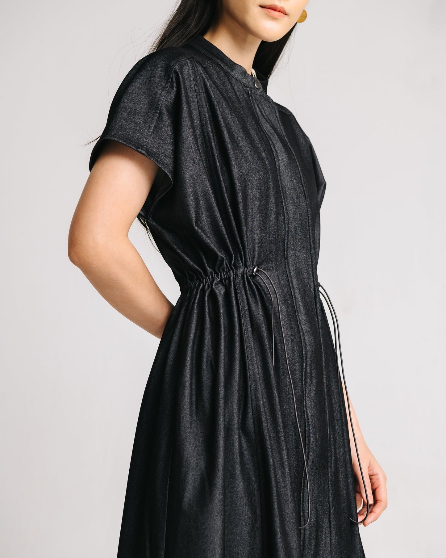 Drawstring Midi Dress (Black Denim)