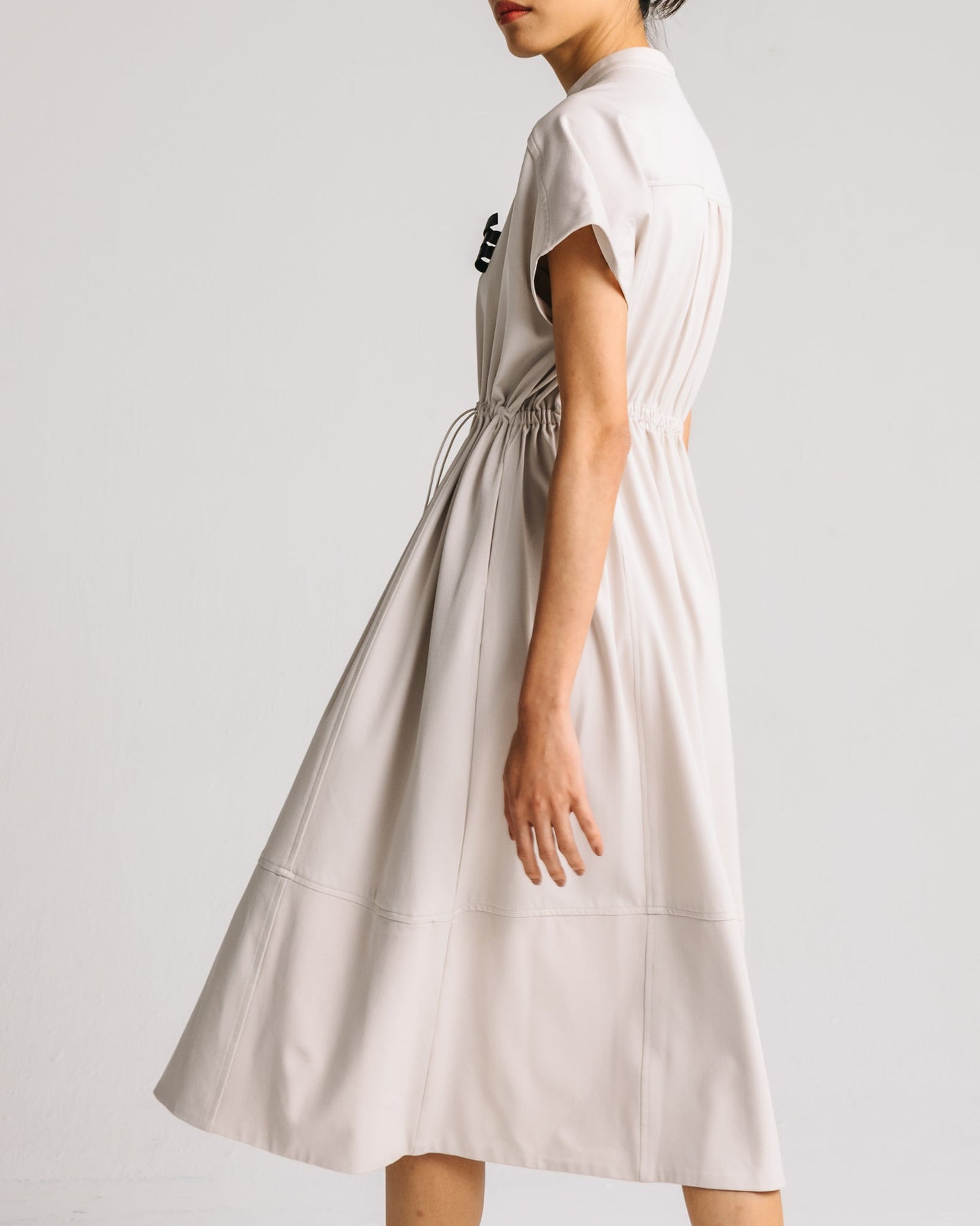 Drawstring Midi Dress (Beige Denim)