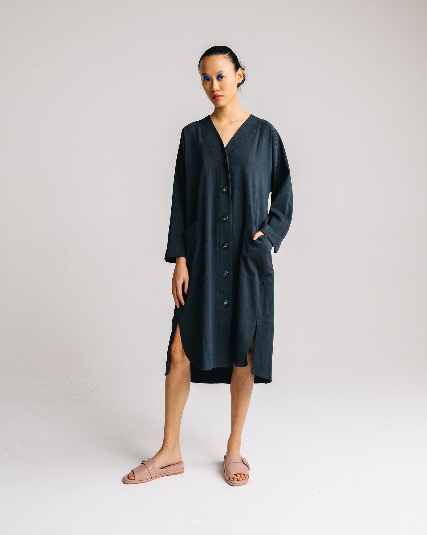 Long Sleeve Midi Dress (Navy Blue)