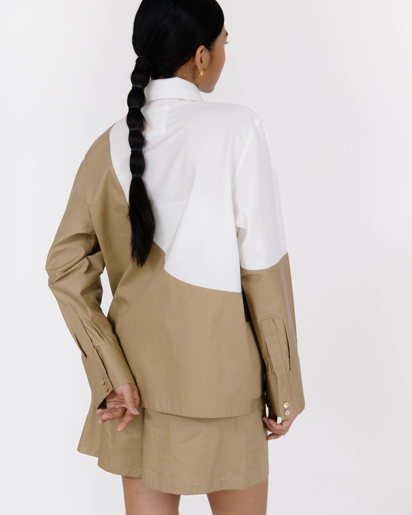 SF X NH Bicolour Long Sleeve Shirt - Khaki / White