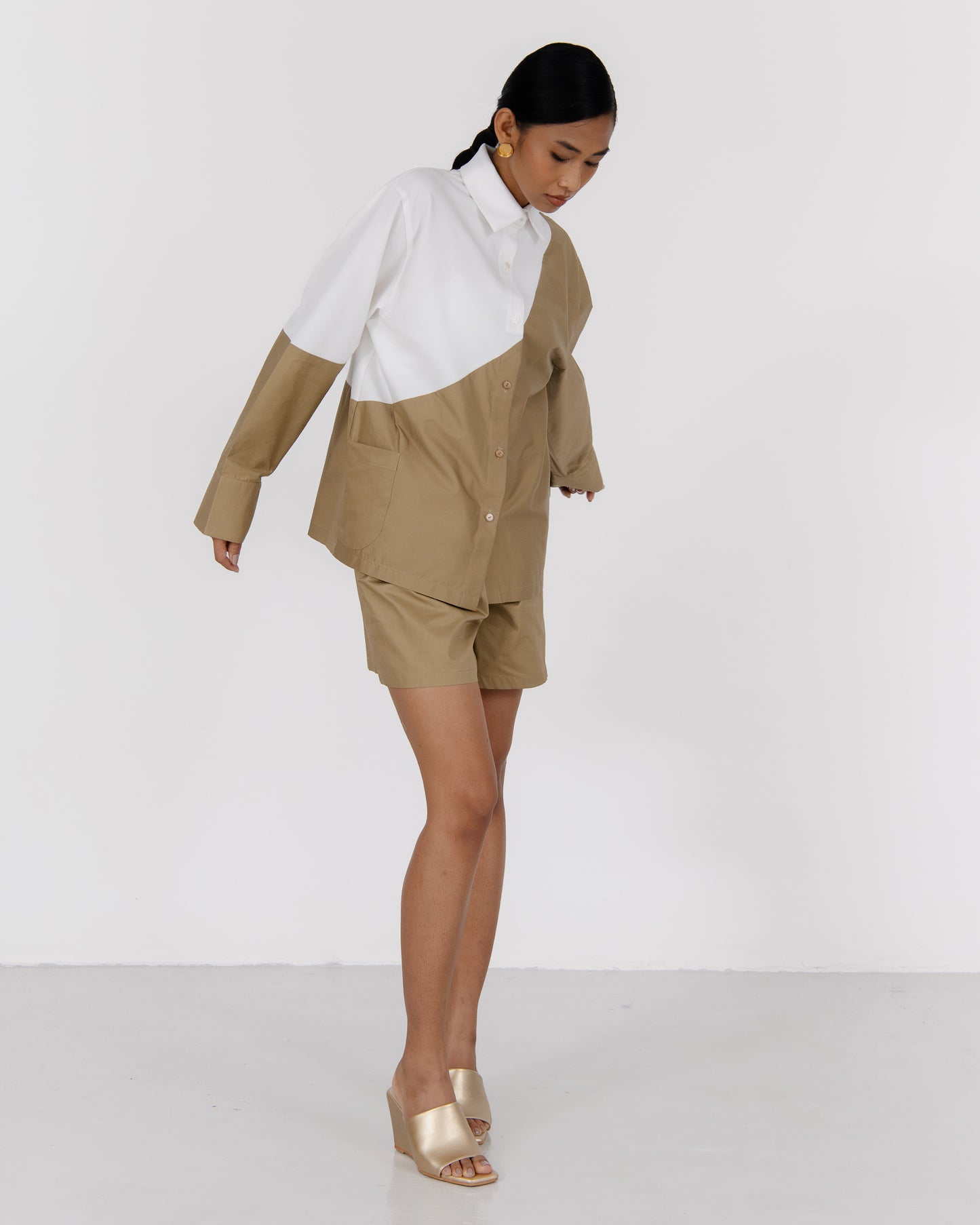 SF X NH Bicolour Long Sleeve Shirt - Khaki / White