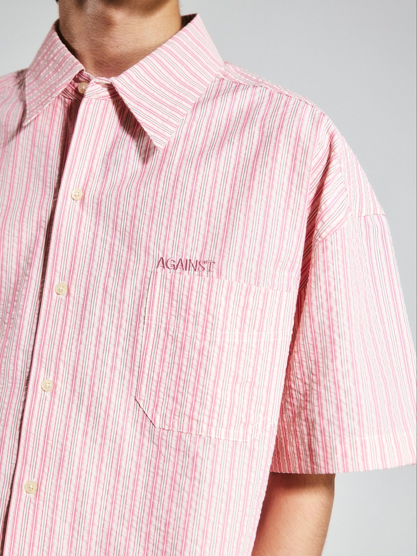 SEERSUCKER STRIPE CHAPO SHIRT PINK - BEV C multi label store