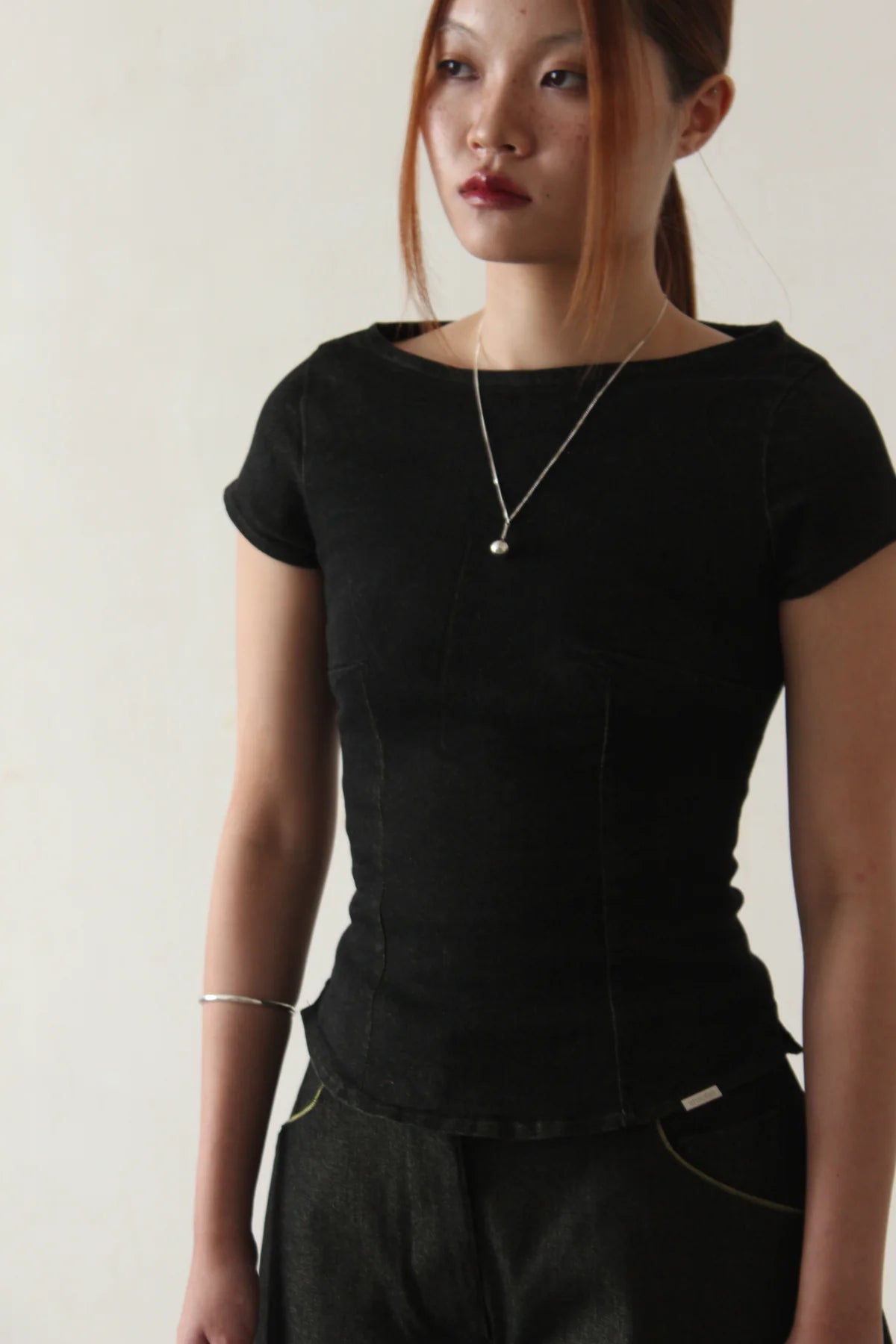 Fitted Denim Boat Neck