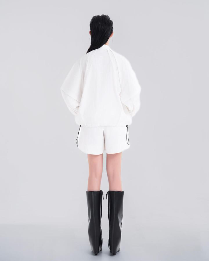 NOIZ N5JK1 DETACHABLE SLEEVES OVERSIZED LOGO WIND JACKET - White