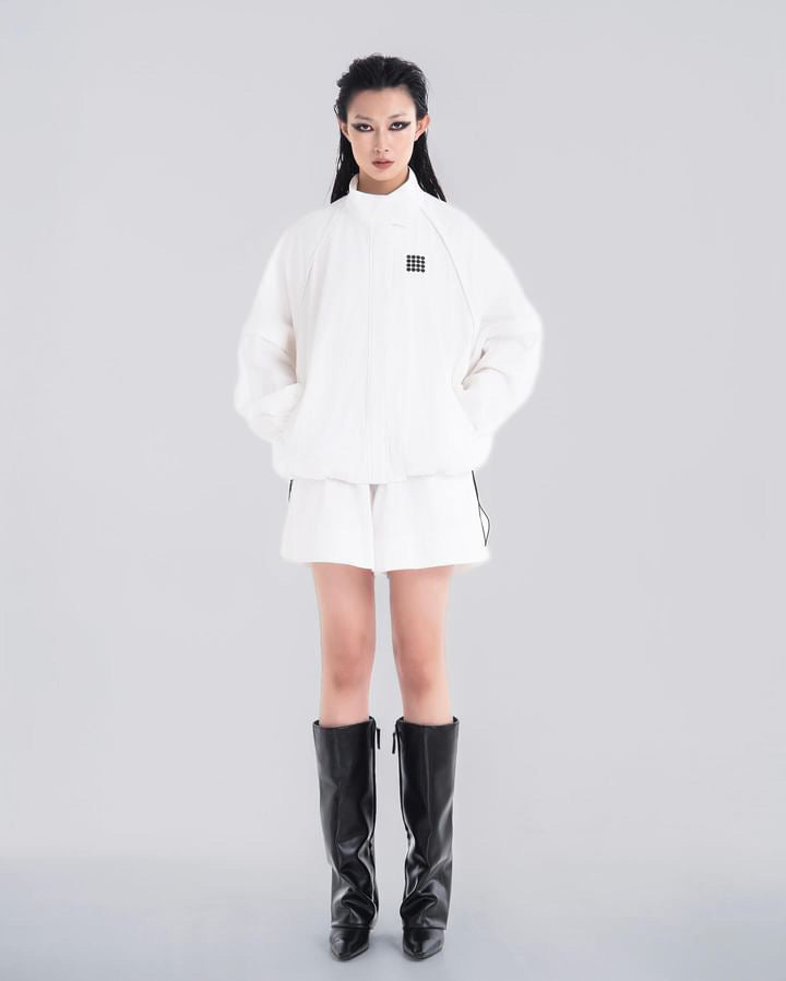 NOIZ N5JK1 DETACHABLE SLEEVES OVERSIZED LOGO WIND JACKET - White