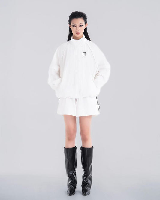 NOIZ N5JK1 DETACHABLE SLEEVES OVERSIZED LOGO WIND JACKET - White