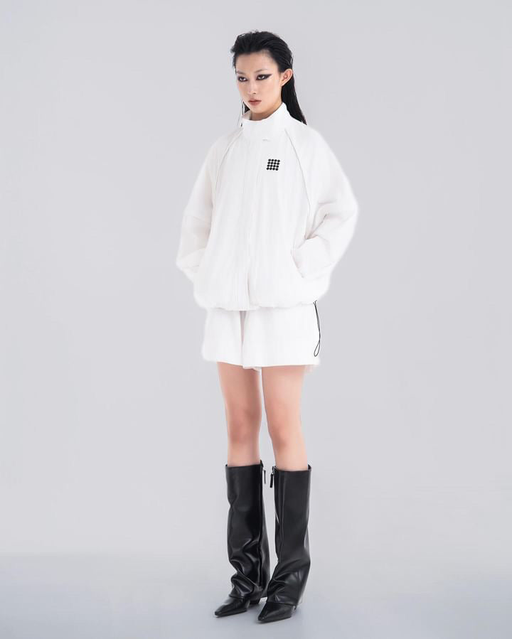 NOIZ N5JK1 DETACHABLE SLEEVES OVERSIZED LOGO WIND JACKET - White