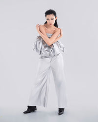 NOIZ N5LP2 DETACHABLE DOUBLE WAISTBAND WIDE-LEG PANTS - SILVER